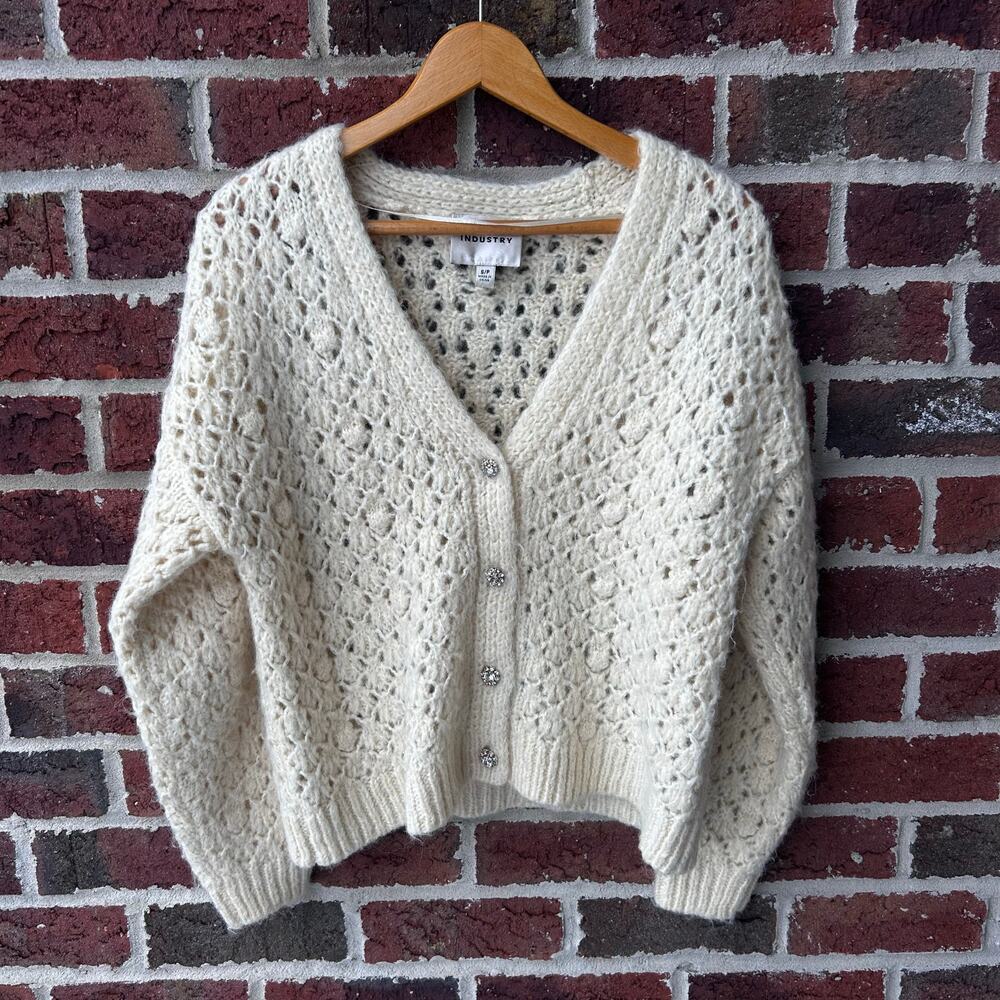Industry Republic Clothing White Alpaca Blend Crochet Cardigan Size Womens Small